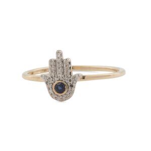 DIAMOND GUILD Gold Made In India 14kt Gold Diamond And Sapphire Hamsa Ring